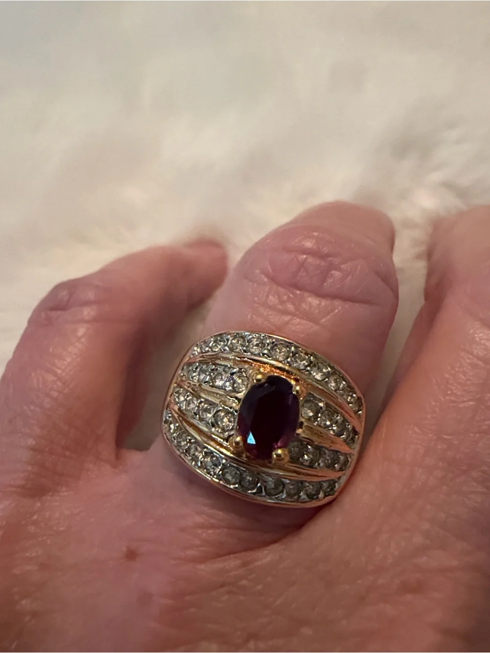 Joan Rivers Gold-Tone Ring with Purple Center and Clear Accents